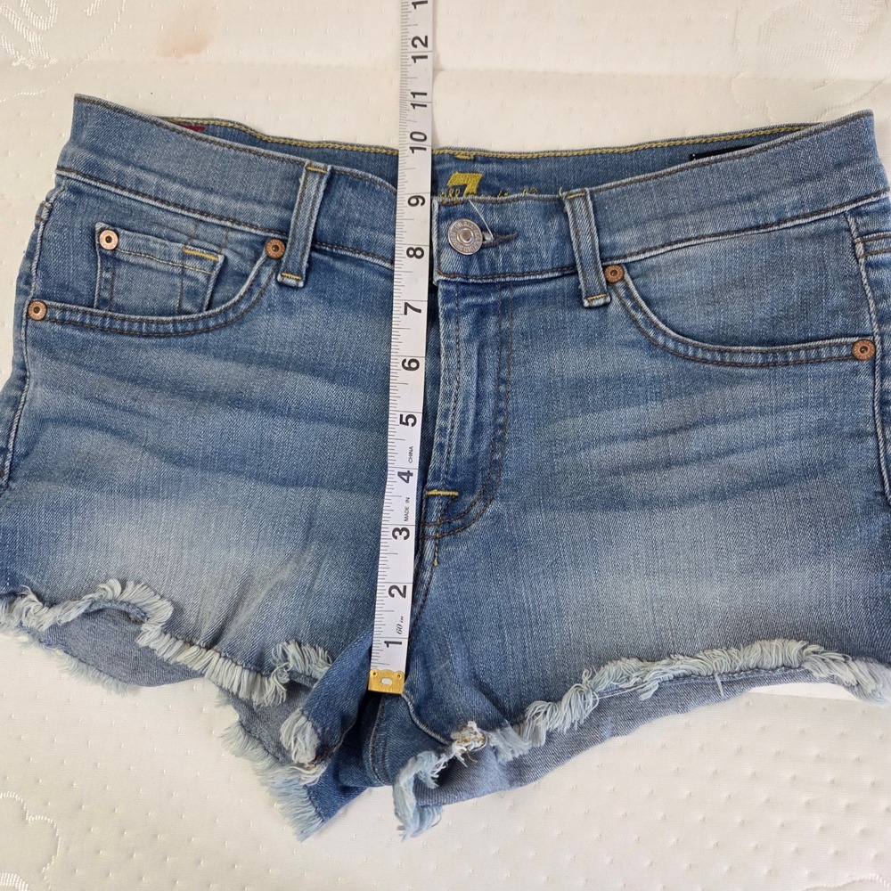 3 / $30 7 For All Mankind Cutoff Denim Shorts Size‎ 27 Blue Frayed Hem - Picture 8 of 8